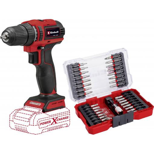 Einhell Power X-Change TE-CD 18/40 Li BL aku vrtací šroubovák, 18 V Li-Ion vč. 33dílné sady bitů, bez nabíječky, bez akumulátoru, 2525945+2936799