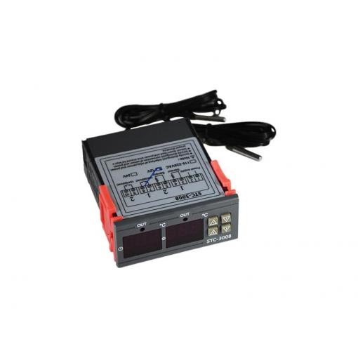 Digitální duální termostat - STC-3008 rozsah -55°C~120°C, 12V DC, 1m kábel