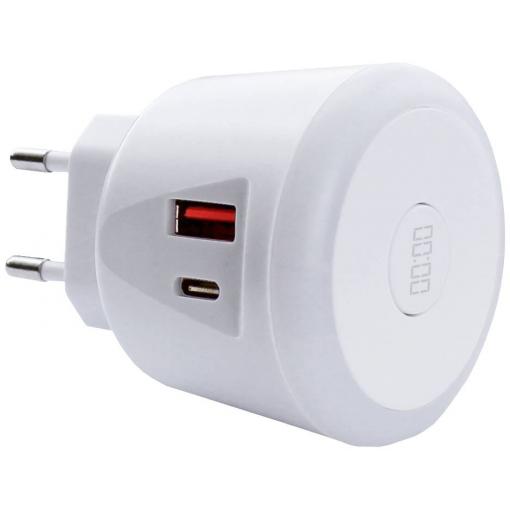 EcoSavers USB Timer Charger USB nabíječka, 1x USB A , 1x USB-C®, 20 W, bílá
