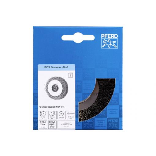 PFERD TOOLS Kulatý kartáč POS, široký, neopft RBU, Ø 80 x 20 x variabilní otvor, nerezový drát-Ø 0,15, stojan s broušením POS RBU 8020/20 INOX 0,15 43701107 1