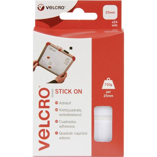 VELCRO® VEL-EC60235 čtvercové suché zipy, lepicí, háčková a flaušová část, (d x š) 25 mm x 25 mm, bílá, 24 pár