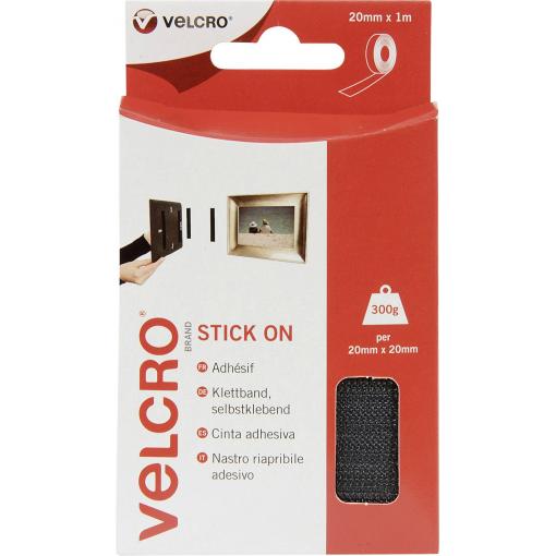 VELCRO® VEL-EC60211 pásek se suchým zipem, lepicí, háčková a flaušová část, (d x š) 1000 mm x 20 mm, černá, 1 m