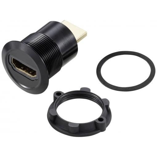 TRU COMPONENTS TC-11980460 Zásuvka HDMI panelového adaptéru HDMI zásuvka HDMI zástrčka černá Pólů: 1 Množství: 1 ks