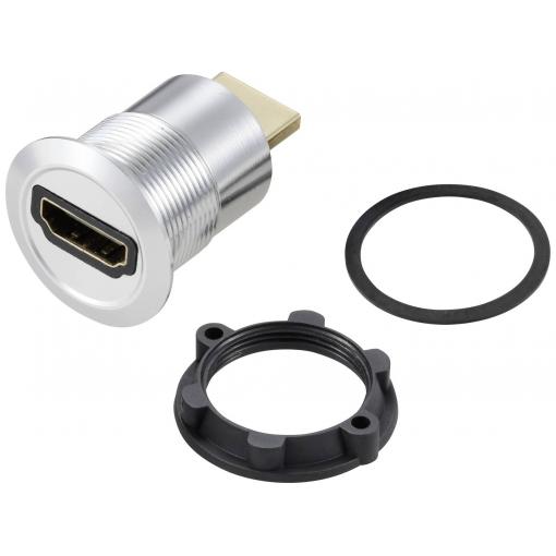 TRU COMPONENTS TC-11980448 Zásuvka HDMI panelového adaptéru HDMI zásuvka HDMI zástrčka stříbrná Pólů: 1 Množství: 1 ks