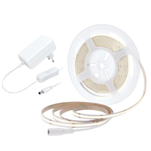 Solight LED COB pásek, sada s adaptérem, vypínač, 5m, 8W/m, 800lm/m, neutrální bílá - WM59-NW
