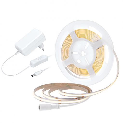Solight LED COB pásek, sada s adaptérem, vypínač, 5m, 8W/m, 800lm/m, teplá bílá - WM59-WW