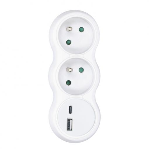 Solight rozbočka s USB A+C nabíječkou, 2 x 10A, bílá - P100USBC