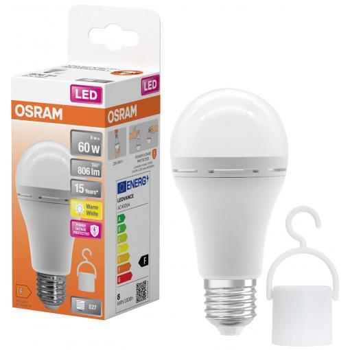OSRAM HOMELIGHTING 4099854190087 Akumulátorem napájené LED svítidlo Energetická třída (EEK2021) F (A - G) E27 klasická žárovka 8 W = 60 W teplá bílá (Ø x v) 60