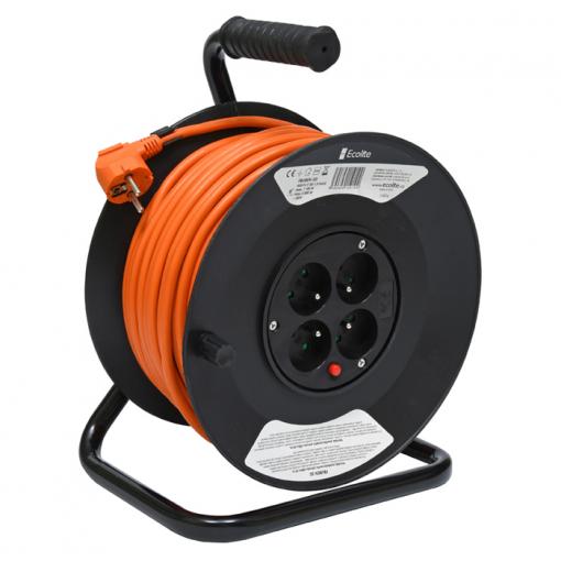 Prodlužovací přívod na bubnu - 4z. 50m oranžový, PVC FBUBEN-50