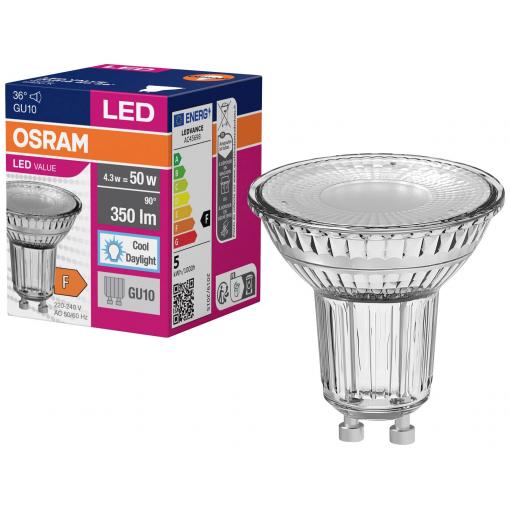 OSRAM HOMELIGHTING 4058075817715 LED Energetická třída (EEK2021) F (A - G) GU10 žárovka 4.3 W = 50 W studená bílá (Ø x v) 50 mm x 50 mm 1 ks