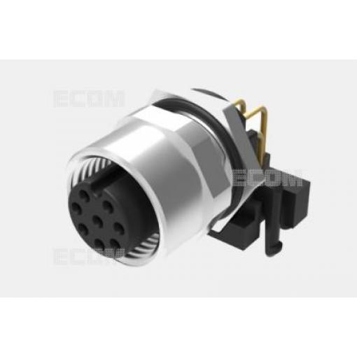 Zásuvka M12 kód A, 4 piny, 90°, na DPS, 60 V / 4 A, IP67