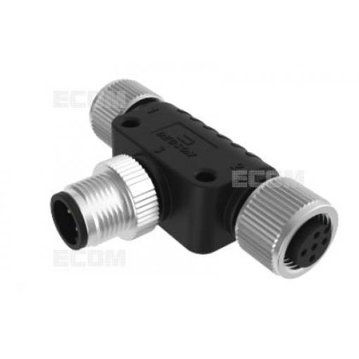 T-konektor M12 2× zásuvka/vidlice, 5 pinů, 60 V / 4 A, IP67