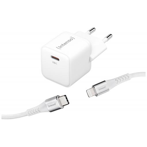 Intenso W30C GaN + C315L USB nabíječka, GaN, USB Power Delivery (USB-PD) , 1x USB-C®, 1x Apple Lightning;, 30 W, bílá