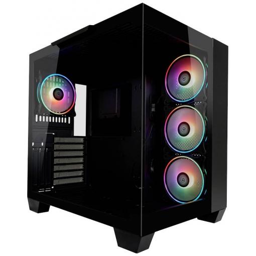 LC Power 809-B-ON Dark Storm_X midi tower herní pouzdro černá boční okno, 4 předinstalované LED ventilátory