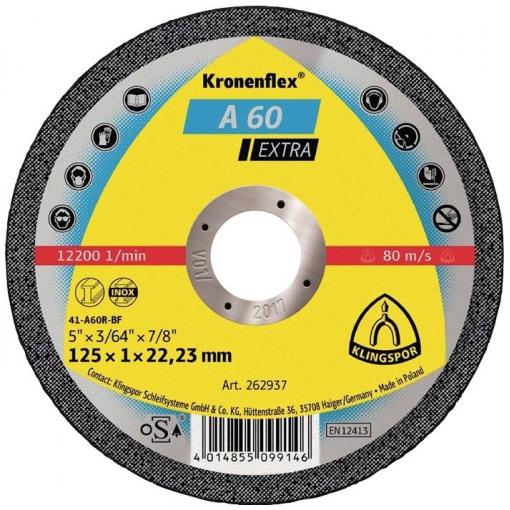 Klingspor A 60 Extra 262937 řezný kotouč rovný 125 mm 25 ks nerezová ocel, ocel