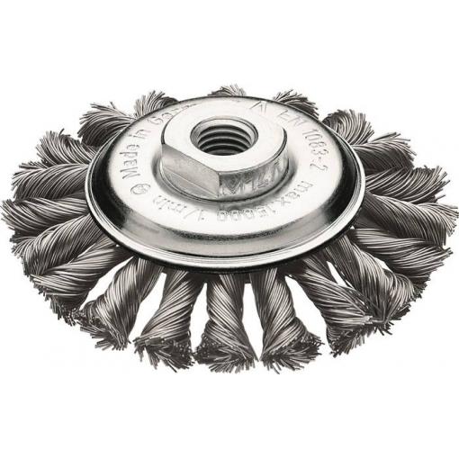 Lessmann Kuželový kartáč D. - tloušťka drátu M14, 0,5 mm, ocelový drát 15 mm, 15000 min Zopf-Kegelbürste Wechselzopfung Ø 115mm Stahldraht 0,5mm M14 472257WZ 1