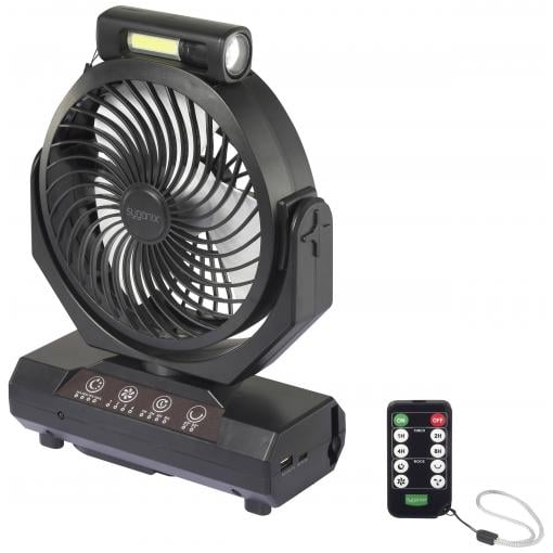 Sygonix Akumulátorový ventilátor 4.6 W (Ø) 205 mm černá možné napájení z akumulátru, s osvětlením, otočný, s dálkovým ovládáním, stavová LED, s časovačem,