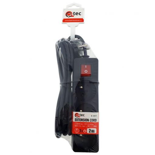 Prodlužovací přívod QTEC Q-351F, 2 m, 3× zásuvka, vypínač, 16 A
