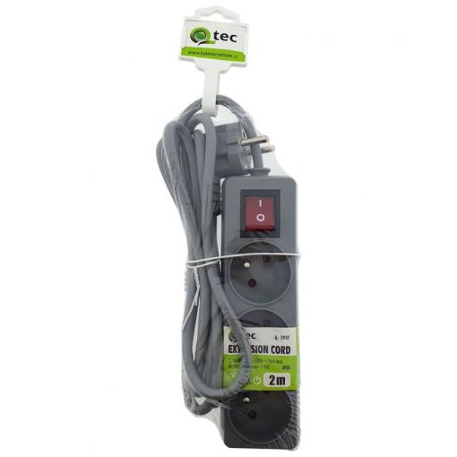 Prodlužovací přívod QTEC Q-391F, 2 m, 3× zásuvka, vypínač, 16 A