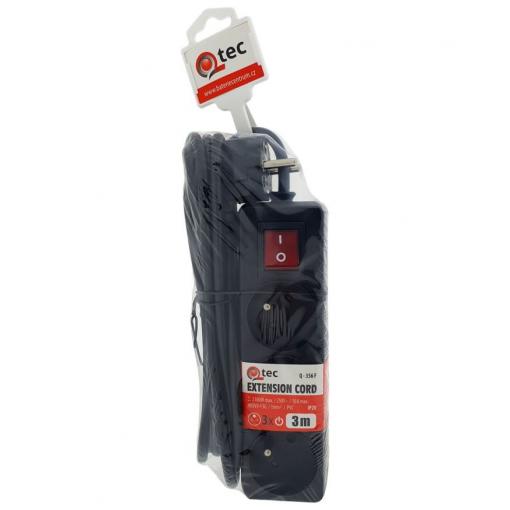 Prodlužovací přívod QTEC Q-356F, 3 m, 3× zásuvka, 10 A, černá