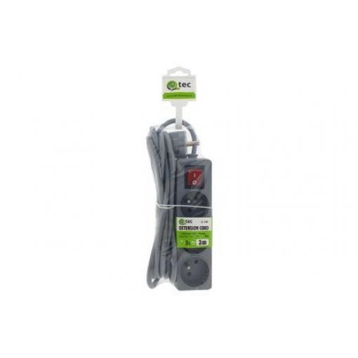 Prodlužovací přívod QTEC Q-396F, 3 m, 3× zásuvka, 10 A, šedá