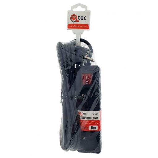 Prodlužovací přívod QTEC Q-362F, 5 m, 3× zásuvka, 10 A, černý