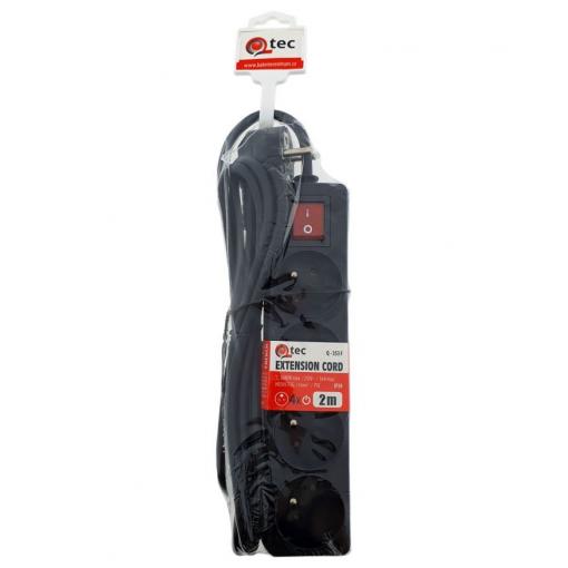 Prodlužovací přívod 2m-4x10A + vypínač, 3x1mm2, černá, QTEC Q353F