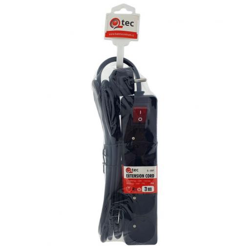Prodlužovací přívod QTEC Q-358F, 4× zásuvka, 3 m, 10 A, černá