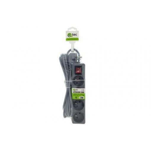 Prodlužovací přívod QTEC Q-398F, 4× zásuvka, 3 m, 10 A, šedá
