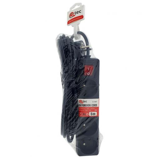Prodlužovací přívod QTEC Q-364F, 5 m, 4× zásuvka, 10 A, černá