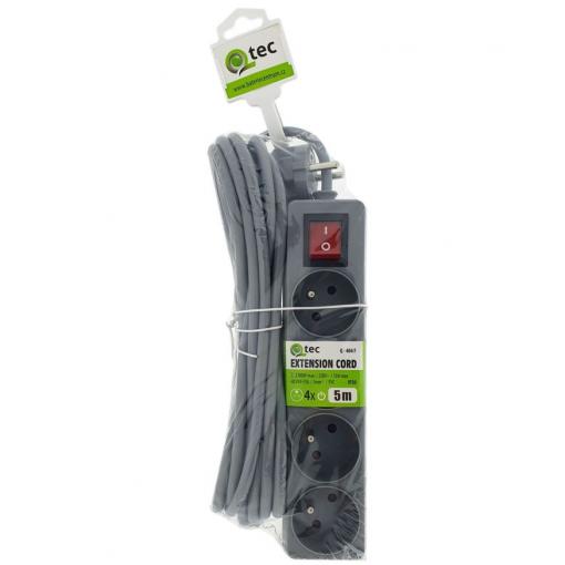 Prodlužovací přívod QTEC Q-404F, 5 m, 4× zásuvka, 10 A, 3×1 mm²