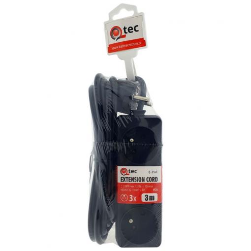 Prodlužovací přívod QTEC Q-355F, 3 m, 3× zásuvka, 10 A, černý