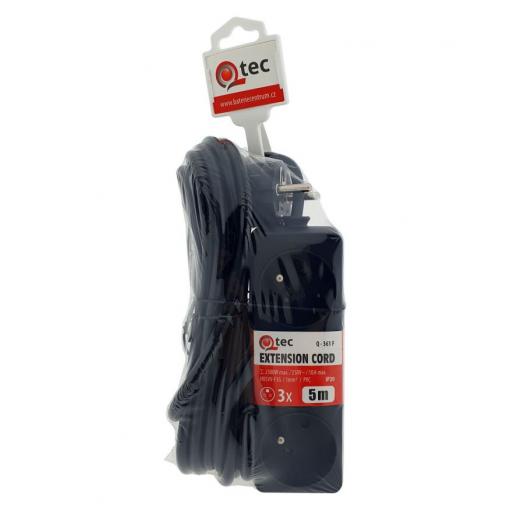 Prodlužovací přívod QTEC Q-361F, 5 m, 3× zásuvka, 10 A, černá