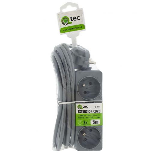Prodlužovací přívod QTEC Q-401F, 5 m, 3× zásuvka 10 A, šedá