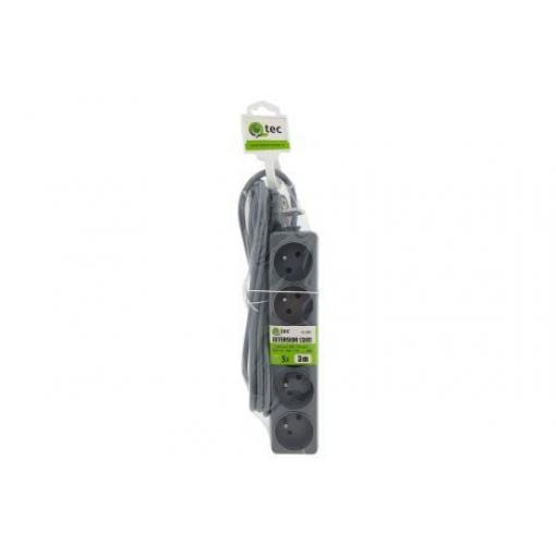 Prodlužovací přívod QTEC Q-399F, 5× zásuvka, 3 m, 10 A, šedá