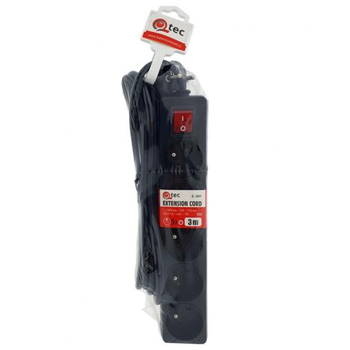 Prodlužovací přívod QTEC Q-360F, 5× zásuvka, 3 m, 10 A, černá