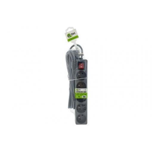 Prodlužovací přívod QTEC Q-400F, 5× zásuvka, 3 m, 10 A, šedá