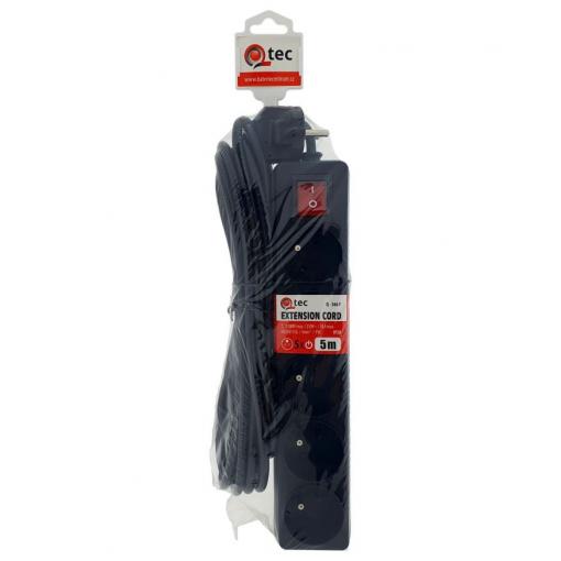 Prodlužovací přívod QTEC Q-366F, 5 m, 5× zásuvka, 10 A, černý