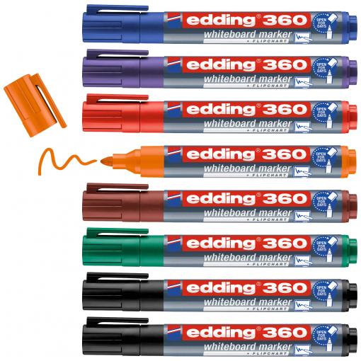 Edding 4-360-8-S2999 sada popisovačů na bílé tabule černá, červená, modrá, zelená, oranžová, hnědá, fialová 8 ks