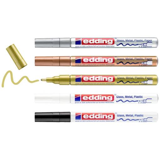 Edding Glanzlackmarker 4-751-5-999 popisovač na laky černá, bílá, zlatá, stříbrná, měděná 2 mm, 4 mm