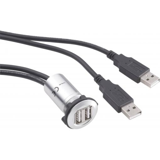 TRU COMPONENTS USB-06 Dvojitý USB vestavný konektor zásuvka, vestavná 2x USB zásuvka typ A ⇔ 2x zástrčka USB typ A s 60cm kabel Množství: 1 ks