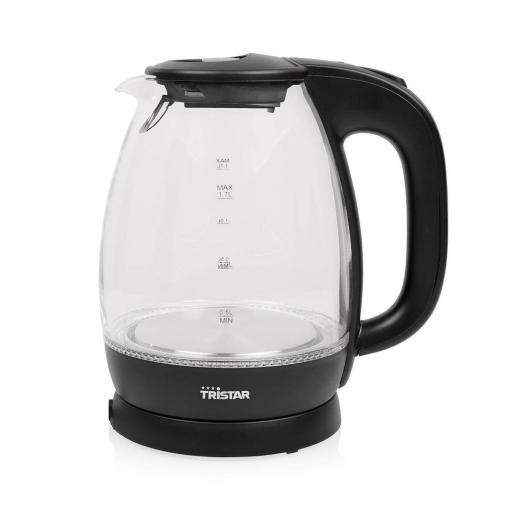 Tristar WK-3405 rychlovarná konvice, bezšňůrová, indikátor, ochrana proti přehřátí, se stojnou nohou, Kontrolní okénko, sklo, černá, WK-3405