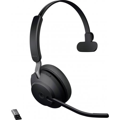 Jabra Evolve2 65 monaural Headset otevřená (On Ear) Bluetooth® stereo černá regulace hlasitosti, Indikátor nabití, Vypnutí zvuku mikrofonu telefon
