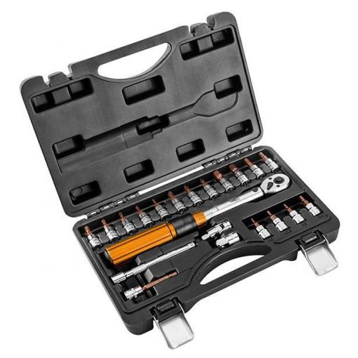 Momentový klíč NEO TOOLS 08-821, 5–25 Nm, 1/4", sada 21 ks