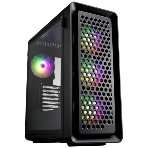 FSP Fortron CUT593P tower herní pouzdro černá 4 předinstalované LED ventilátory, prachový filtr, boční okno