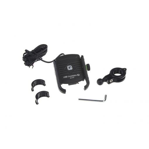 Držák telefonu na kolo/motocykl STU r13usb černý s USB nabíječkou