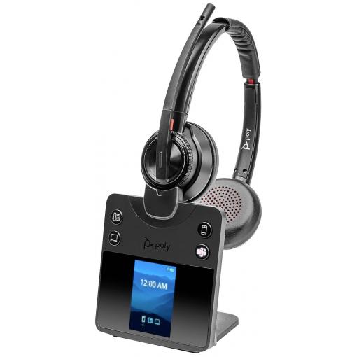 HP Poly Savi 8420 Office Headset otevřená (On Ear) DECT, Bluetooth® stereo černá Potlačení hluku regulace hlasitosti, Vypnutí zvuku mikrofonu Počítače
