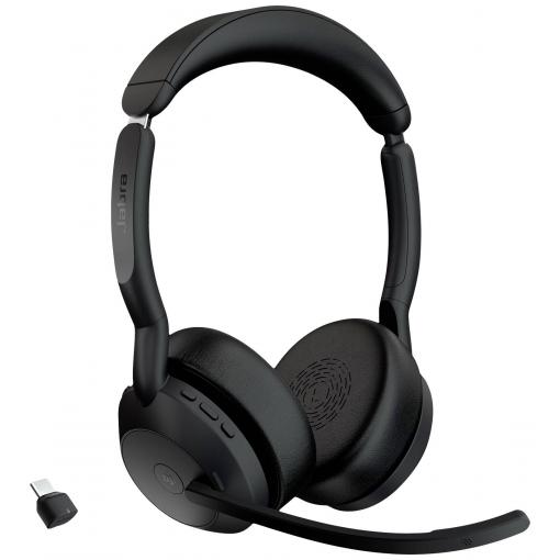 Jabra Evolve 2 55 MS Stereo Headset otevřená (On Ear) Bluetooth® stereo černá Potlačení hluku, Redukce šumu mikrofonu Počítače