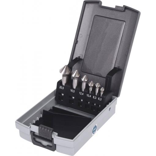 KS Tools 336.0456 336.0456 Kuželový a odhrotovací záhlubník 6.3 mm, 8.3 mm, 10.4 mm, 12.4 mm, 16.5 mm, 20.5 mm HSS-Co 5 válcová stopka 1 ks