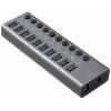 Renkforce RF-6027504 USB Hub 10 portů USB-A USB 3.1 Gen2 10 GBit/s lze spínat jednotlivě, s hliníkovým krytem stříbrnočerná RF-6027504